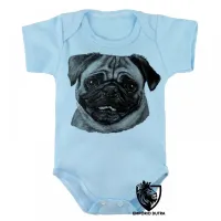 Body Bebê Infantil cachorro cão dog pug preto e branco - Foto 3