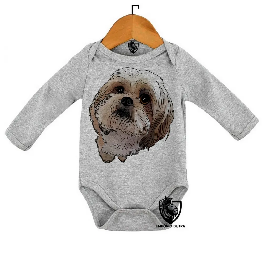 Body Bebê Infantil cachorro cão dog Shih tzu raça fofo lindo Imagem