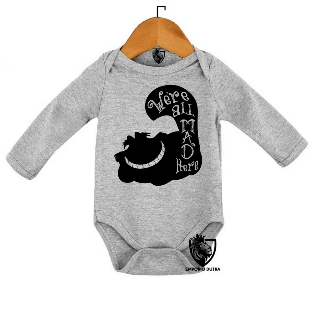 Body Bebê Infantil gato Were all mad here gato cat preto black Imagem