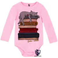 Body Bebê Infantil Gatos leitura pilha livros cat - Foto 4