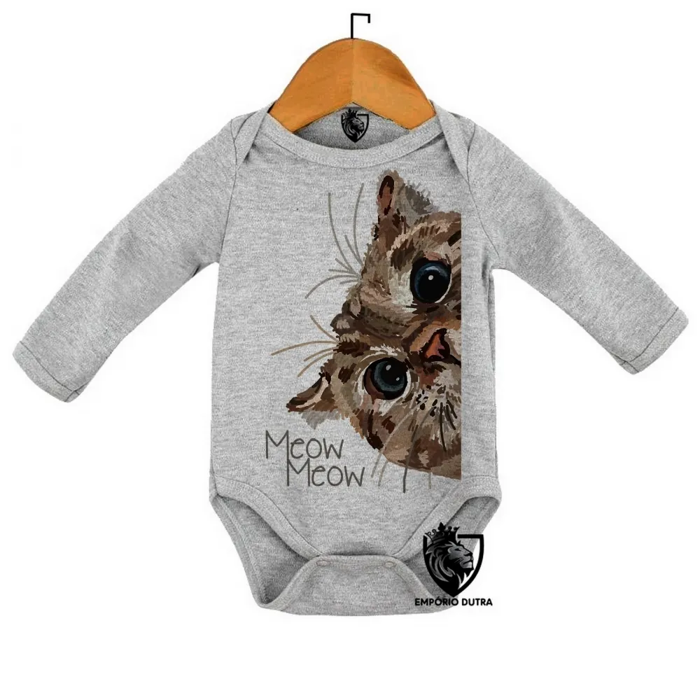 Body Bebê Infantil Meow gato cat espiando felino gatinho