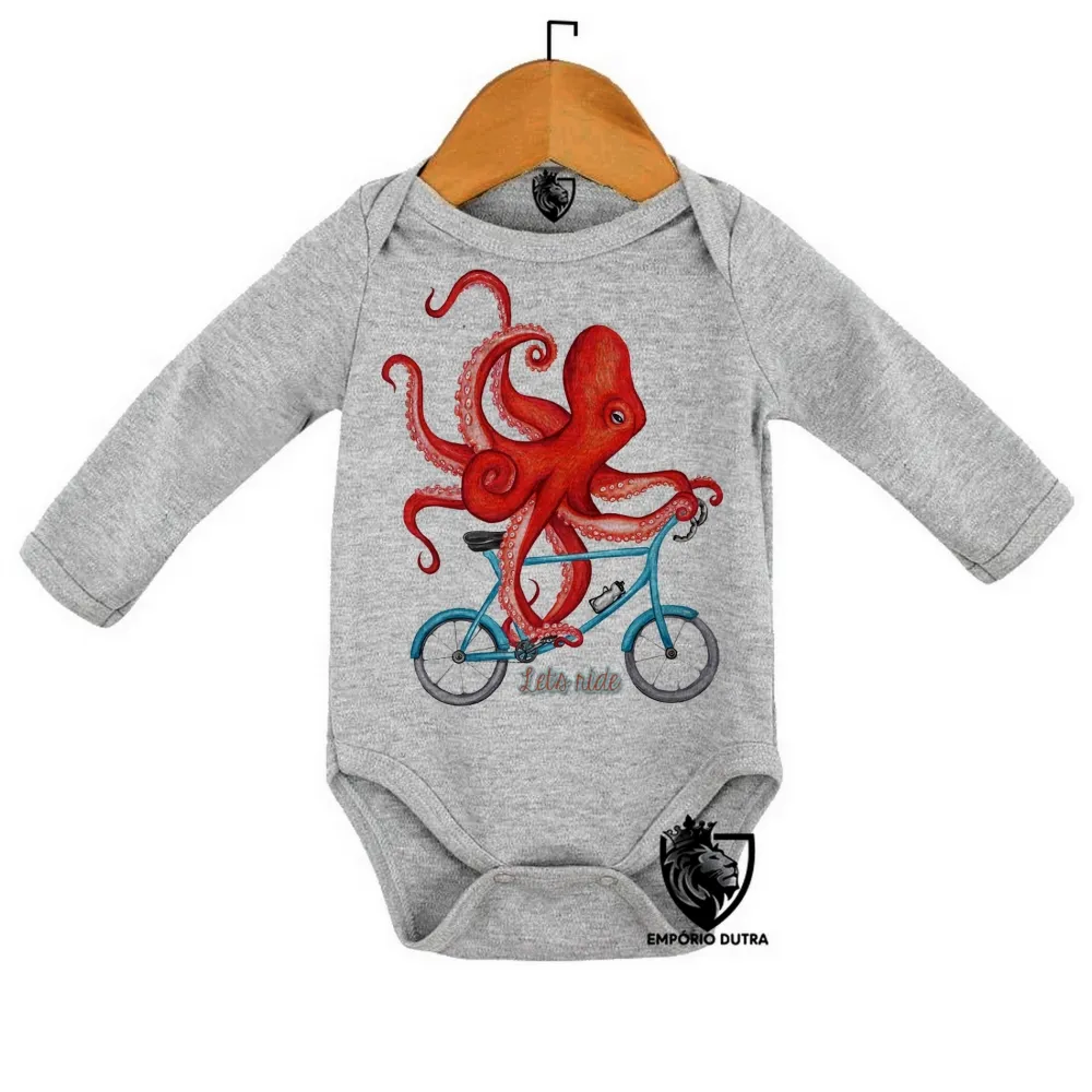 Body Bebê Infantil Polvo bicicleta lets ride ciclista bike Imagem