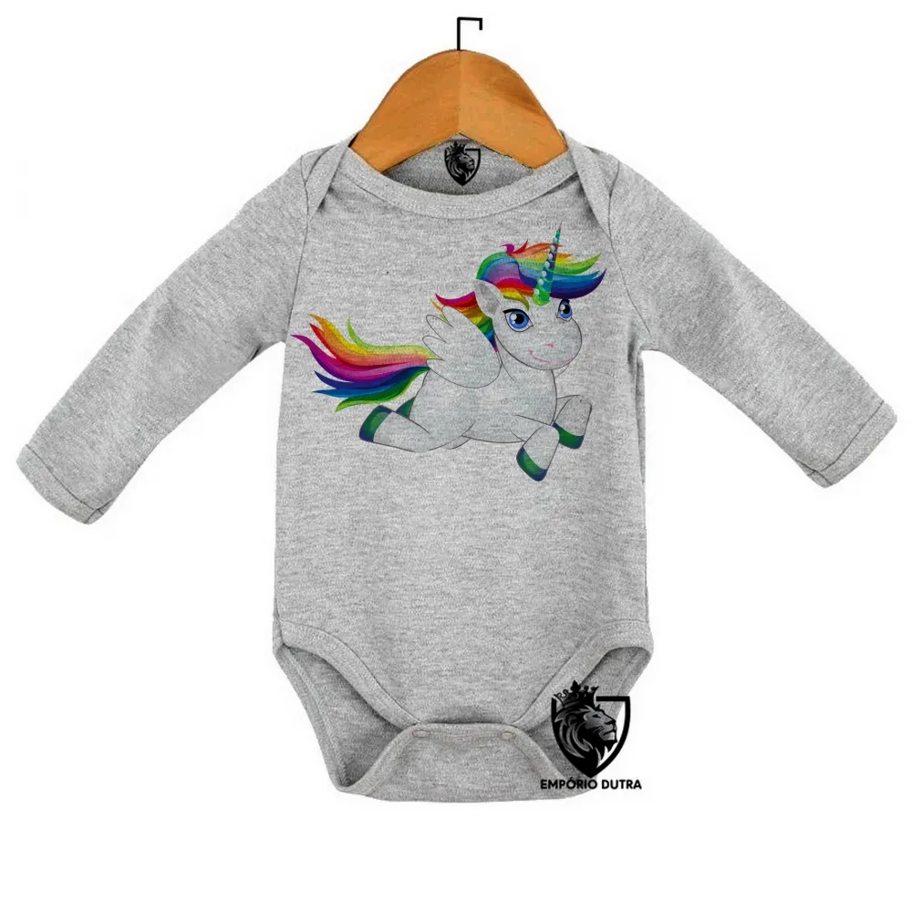 Body Bebê Infantil unicornio cavalo colorido salto Imagem