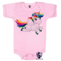 Body Bebê Infantil unicornio cavalo colorido salto - Foto 4