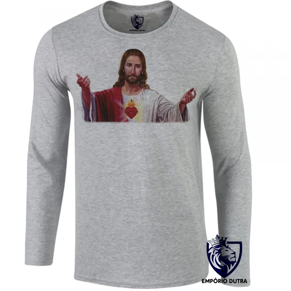 Camiseta manga longa Infantil ou Adulto Jesus Cristo Deus Coração braços abertos