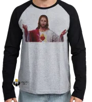 Camiseta manga longa Infantil ou Adulto Jesus Cristo Deus Coração braços abertos - Foto 3