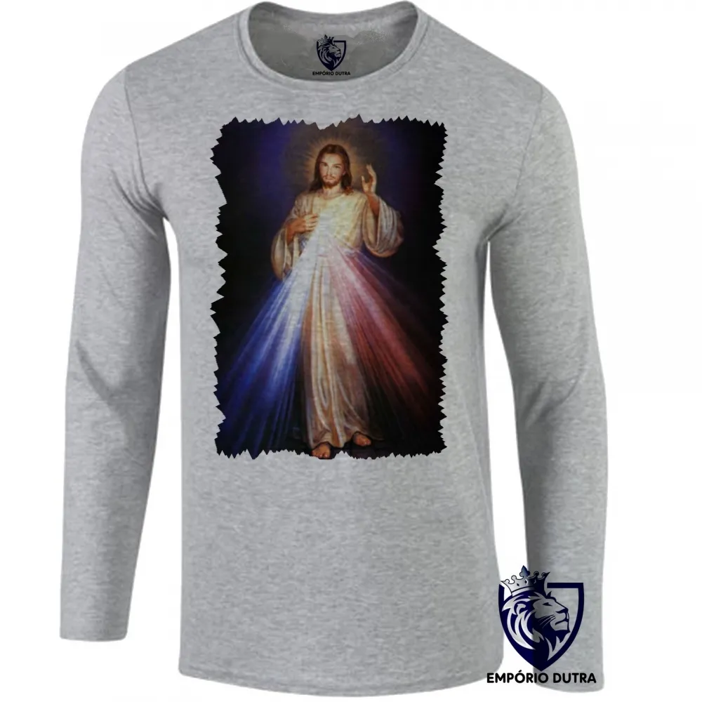 Camiseta manga longa Infantil ou Adulto Jesus Cristo DEUS coração sagrado cristão REI