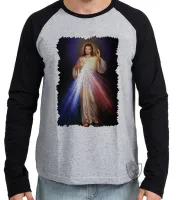 Camiseta manga longa Infantil ou Adulto Jesus Cristo DEUS coração sagrado cristão REI - Foto 3