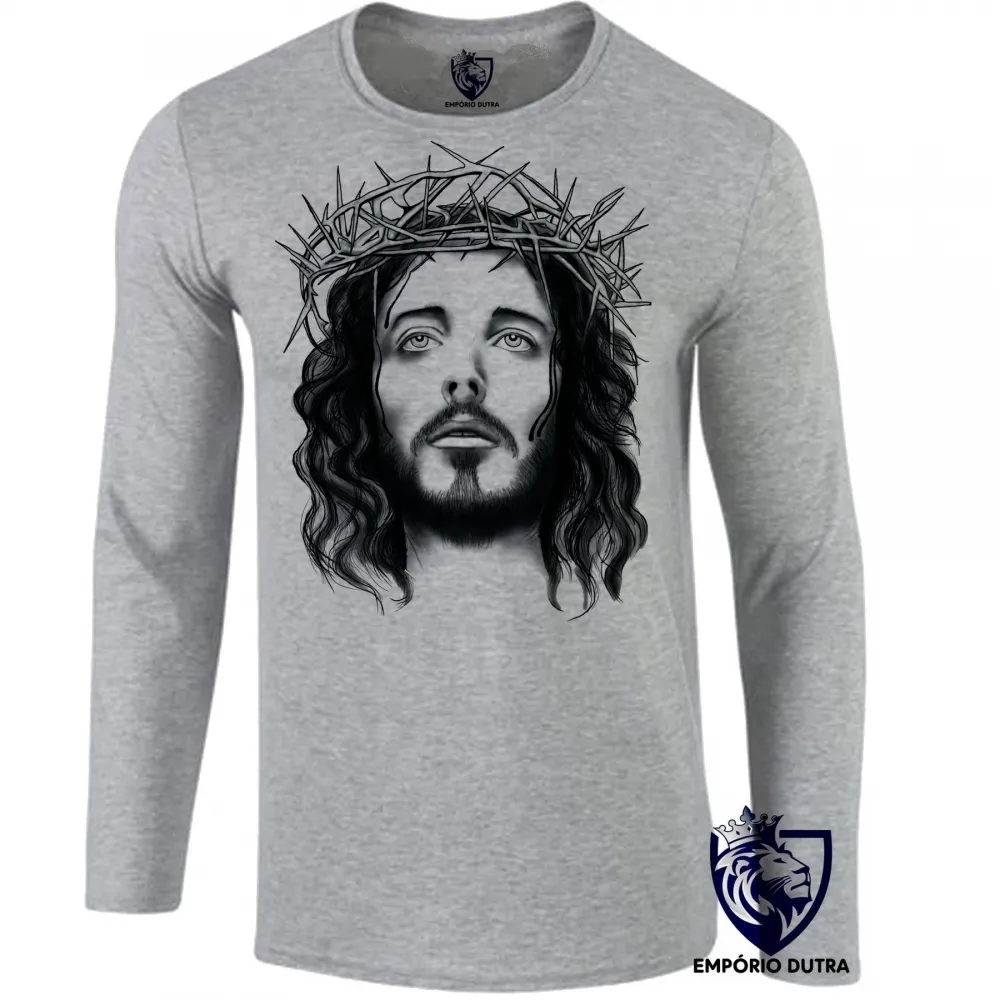 Camiseta manga longa Infantil ou Adulto Jesus Cristo DEUS coroa de espinhos