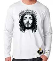 Camiseta manga longa Infantil ou Adulto Jesus Cristo DEUS coroa de espinhos - Foto 2