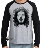 Camiseta manga longa Infantil ou Adulto Jesus Cristo DEUS coroa de espinhos - Foto 3