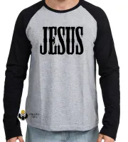 Camiseta manga longa Infantil ou Adulto Jesus Cristo DEUS Cristão nosso Rei - Foto 3
