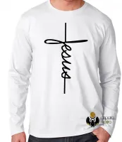 Camiseta manga longa Infantil ou Adulto Jesus Cristo DEUS crucifixo cruz - Foto 3