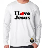 Camiseta manga longa Infantil ou Adulto Jesus Cristo DEUS i love you coração - Foto 2