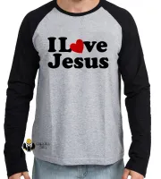 Camiseta manga longa Infantil ou Adulto Jesus Cristo DEUS i love you coração - Foto 3