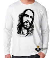 Camiseta manga longa Infantil ou Adulto Jesus Cristo DEUS verdadeiro salvador - Foto 2