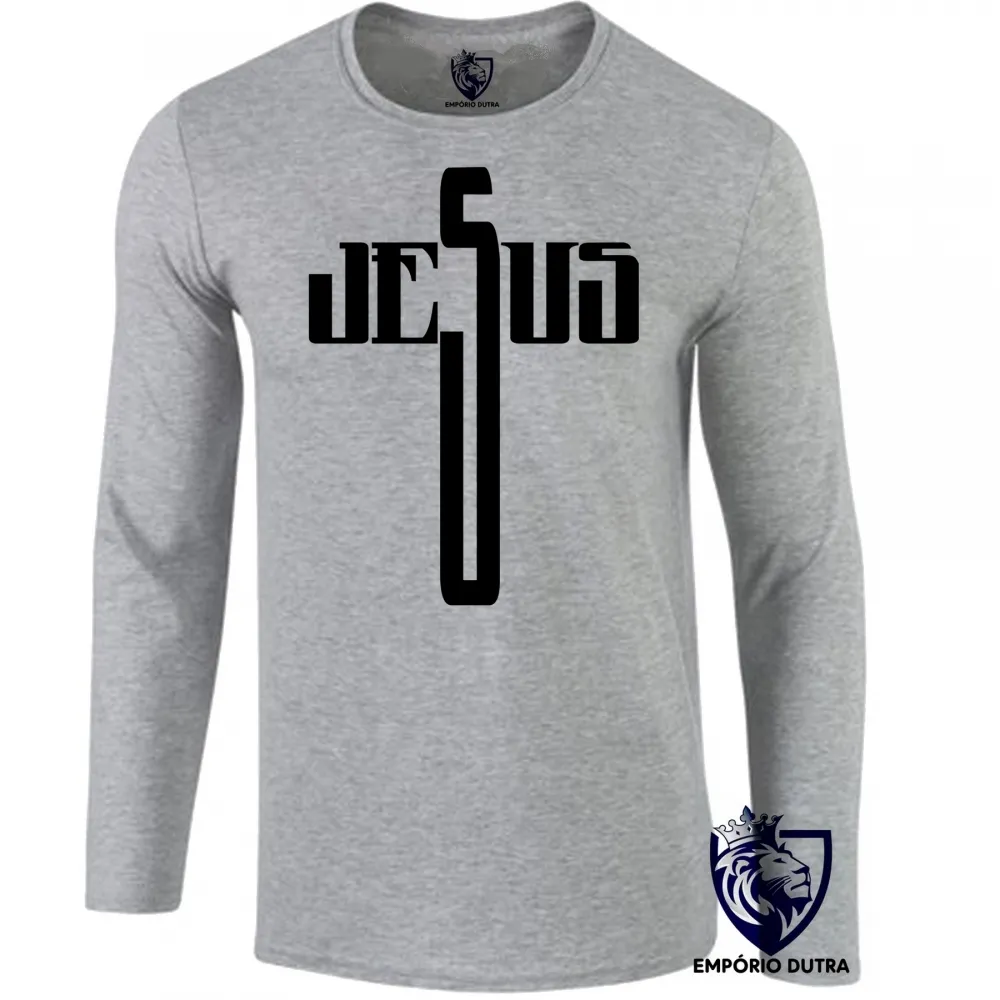 Camiseta manga longa Infantil ou Adulto Jesus DEUS Cristo crucifixo Imagem