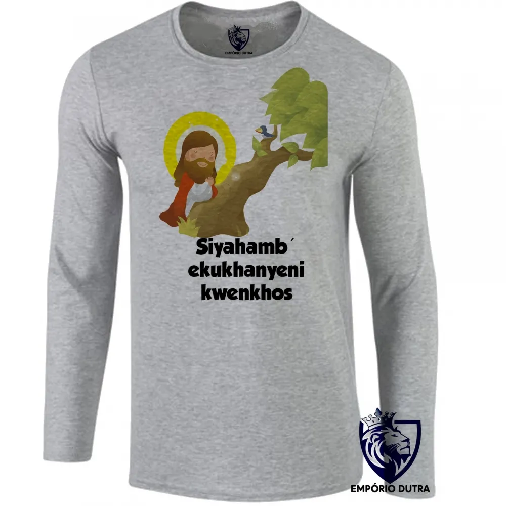 Camiseta manga longa Infantil ou Adulto Jesus siyahamba