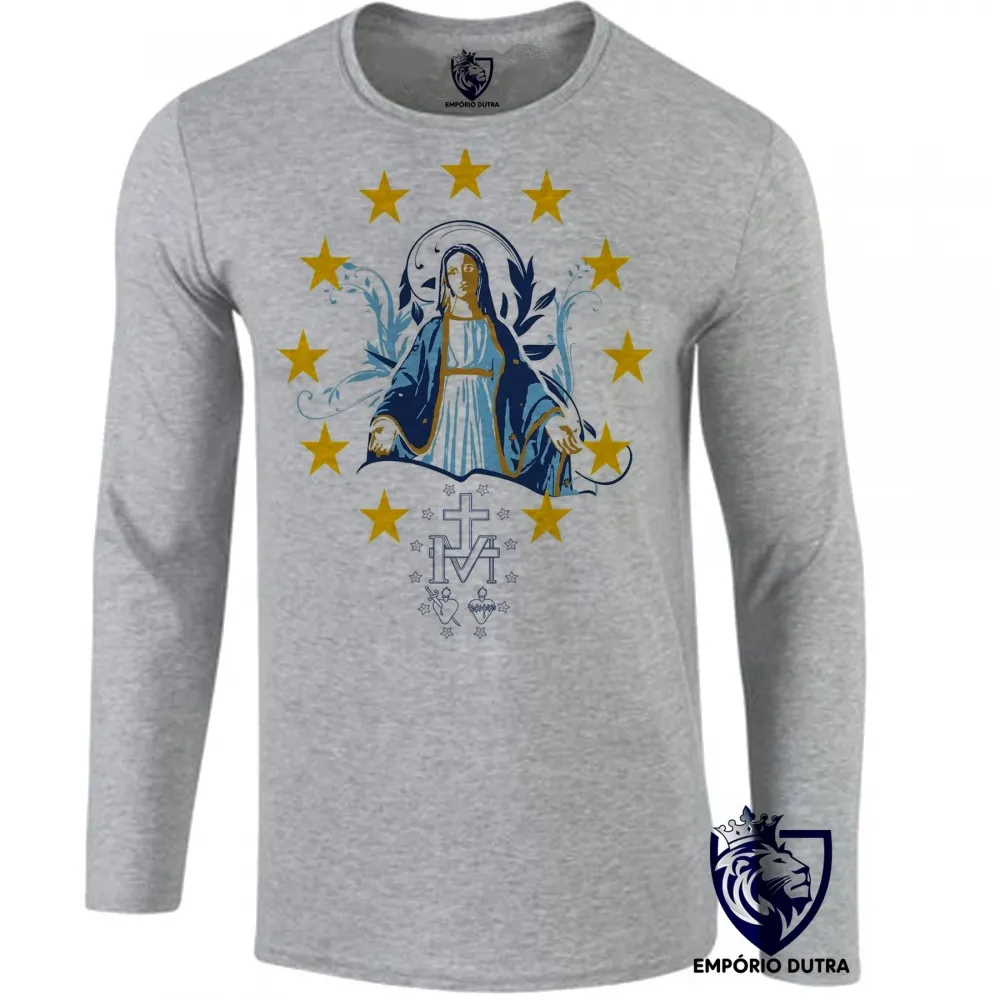 Camiseta manga longa Infantil ou Adulto Nossa Senhora das Graças santa JESUS Mãe