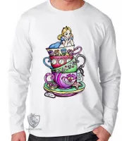 Camiseta manga longa Infantil ou Adulto Alice e gato no pais das maravilhas - Foto 2