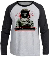 Camiseta manga longa Infantil ou Adulto Annabelle filme terror boneca - Foto 3