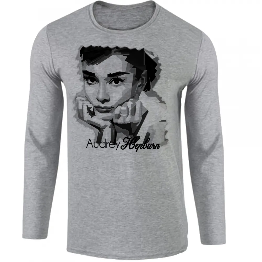 Camiseta manga longa Infantil ou Adulto Audrey Hepburn atriz america