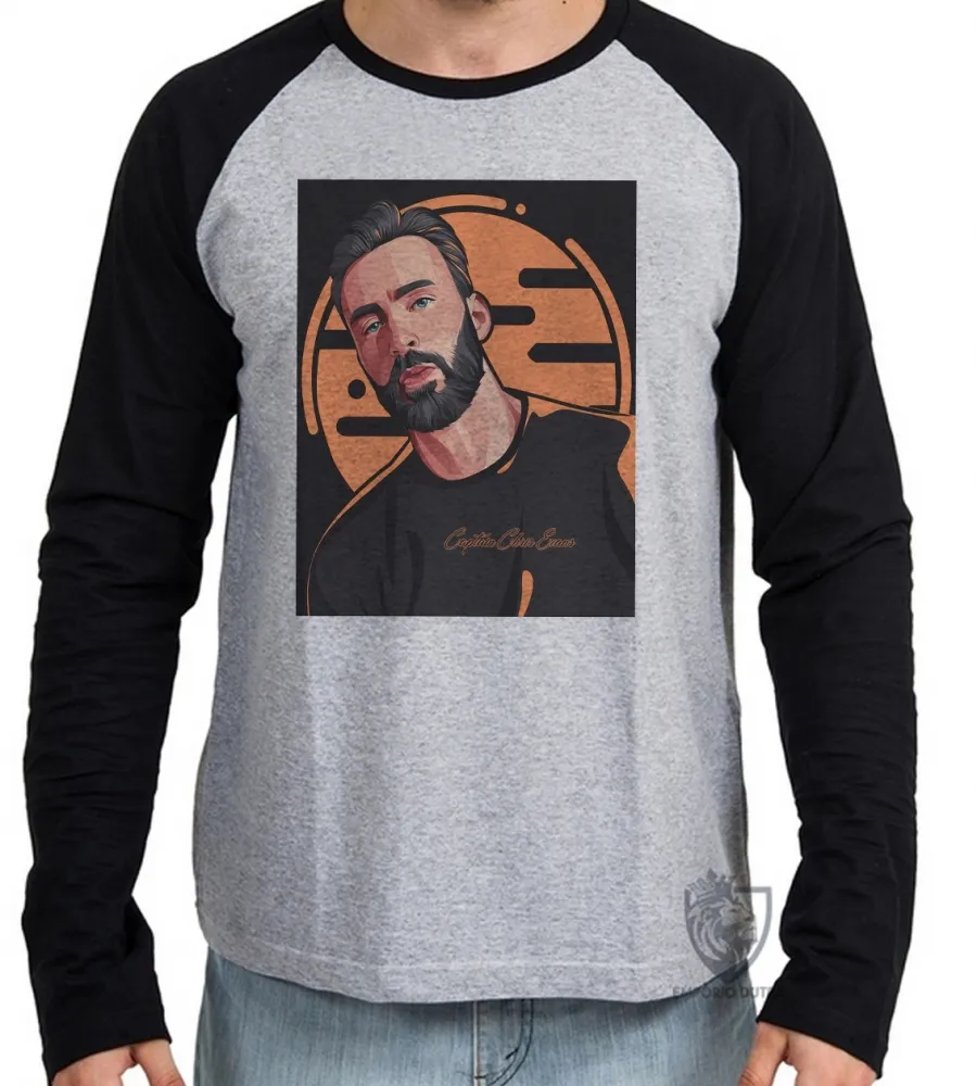 Camiseta manga longa Infantil ou Adulto Captain Chris Evans