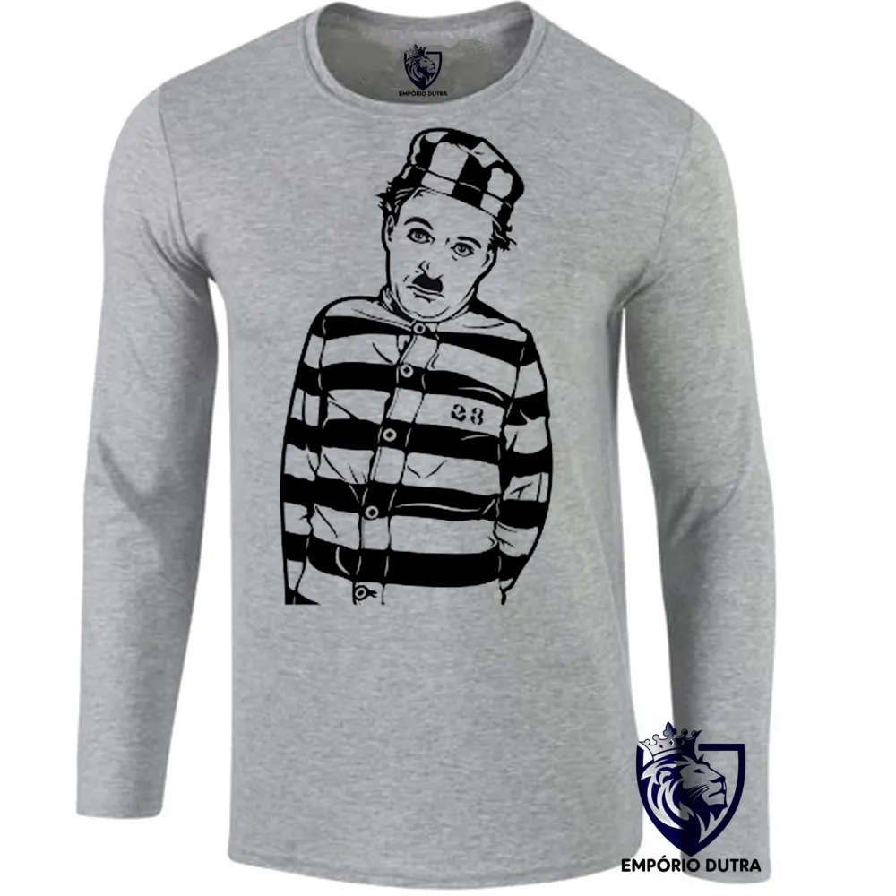 Camiseta manga longa Infantil ou Adulto charlie chaplin ator antigo preso prisão