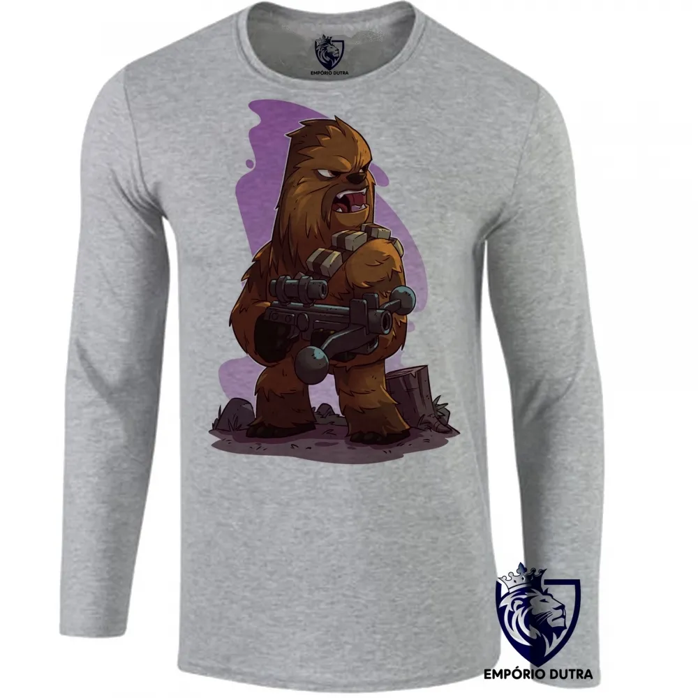Camiseta manga longa Infantil ou Adulto Chewbacca Star Wars desenho