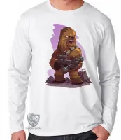 Camiseta manga longa Infantil ou Adulto Chewbacca Star Wars desenho - Foto 2