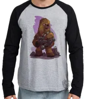 Camiseta manga longa Infantil ou Adulto Chewbacca Star Wars desenho - Foto 3