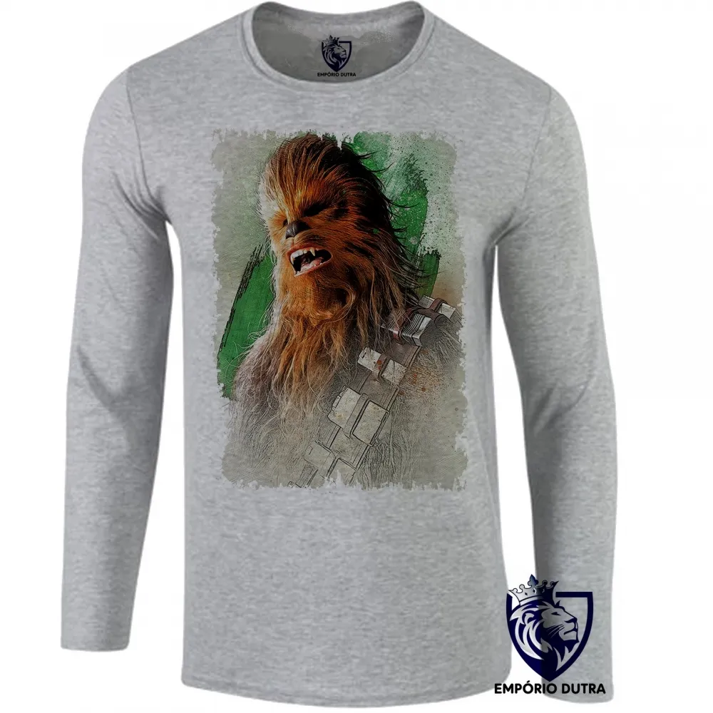Camiseta manga longa Infantil ou Adulto Chewbacca Star Wars Imagem