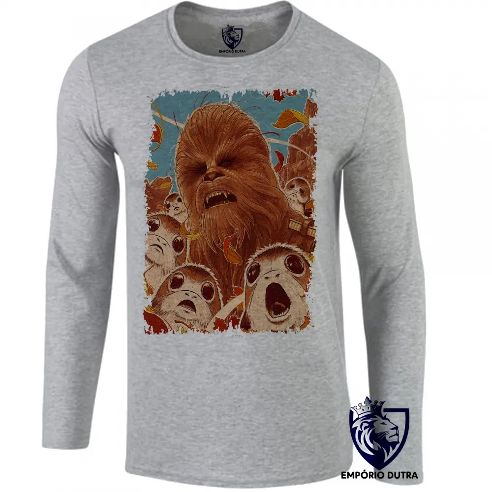 Camiseta manga longa Infantil ou Adulto Chewbacca Star Wars Imagem