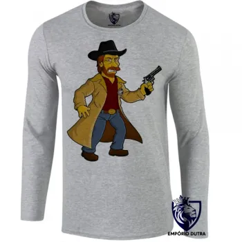 Camiseta manga longa Infantil ou Adulto chuck norris simpsons texas ranger revolver