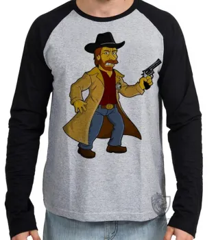 Camiseta manga longa Infantil ou Adulto chuck norris simpsons texas ranger revolver - Foto 2