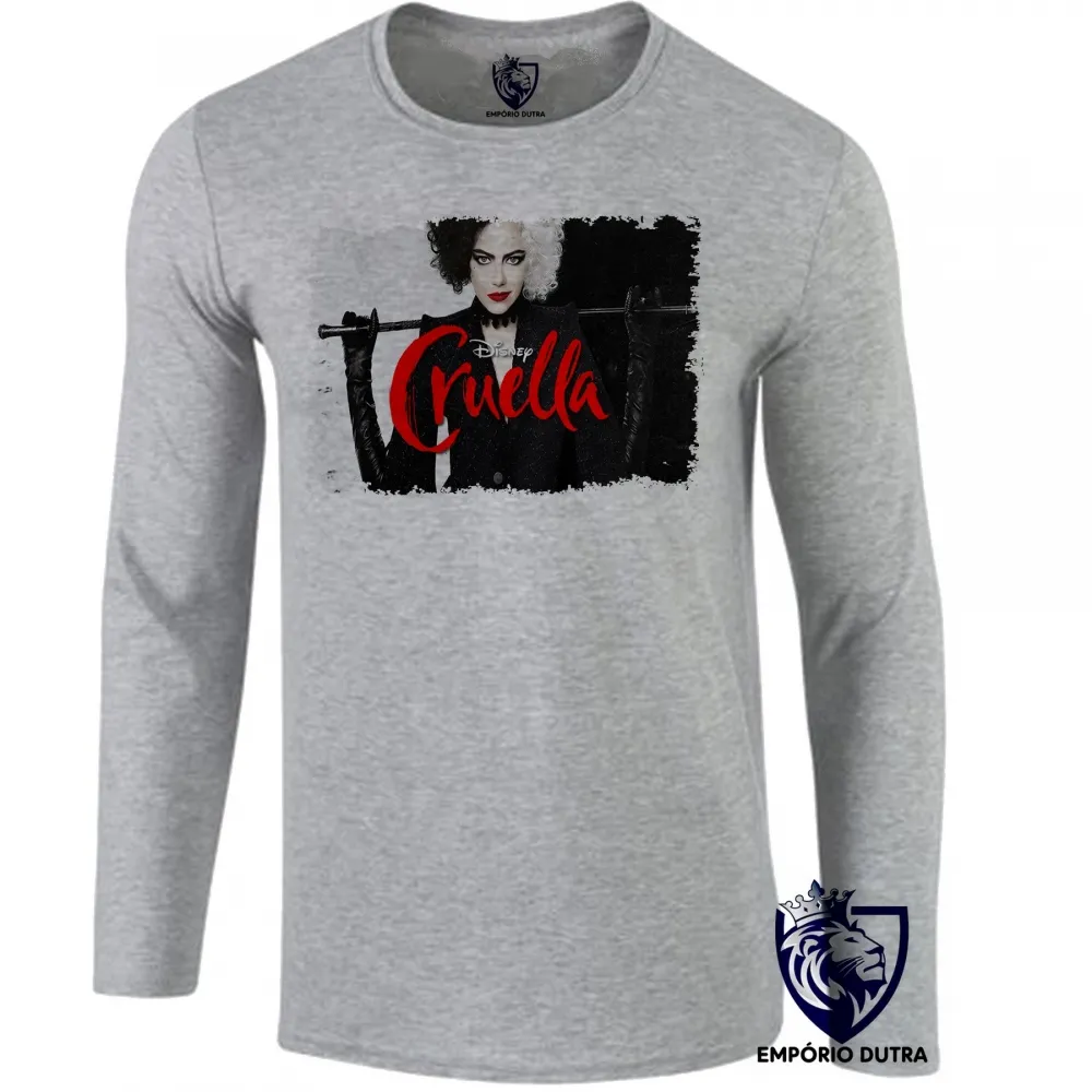 Camiseta manga longa Infantil ou Adulto Cruella De Vil 101 dalmatas