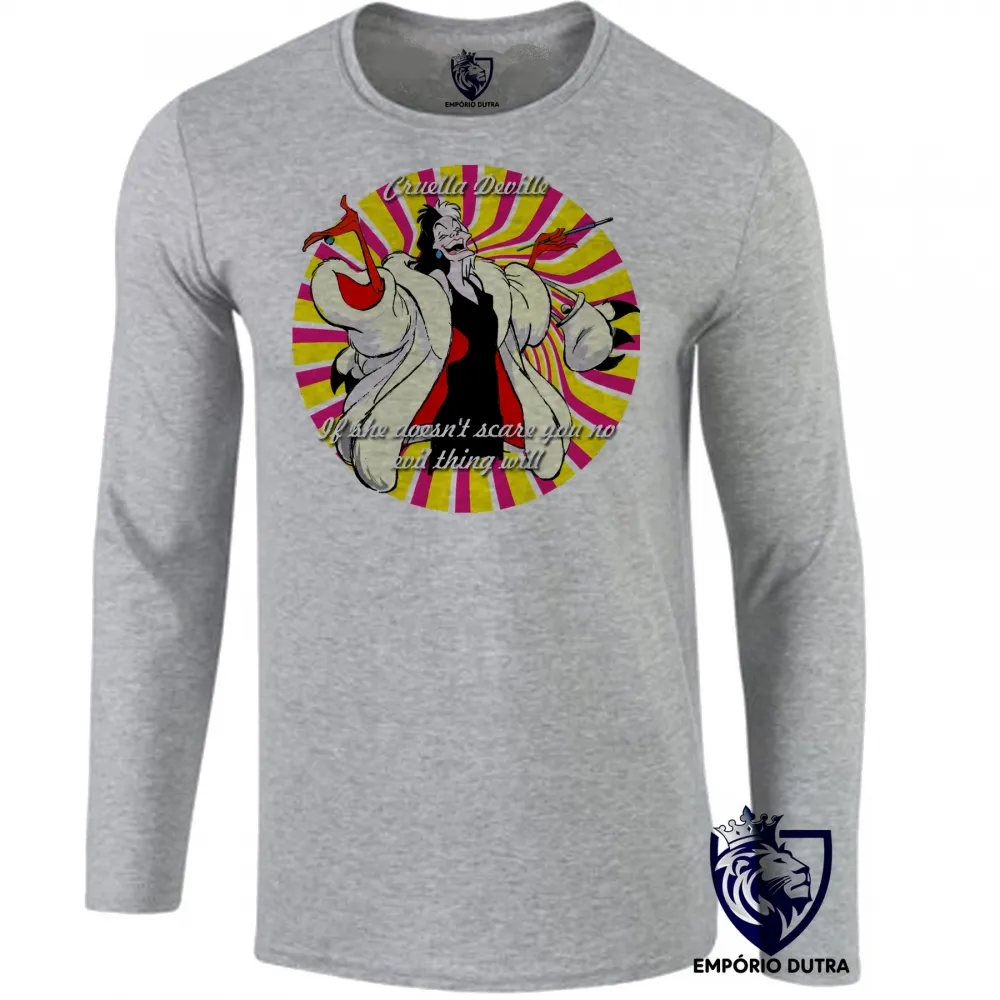 Camiseta manga longa Infantil ou Adulto Cruella Devil 101 dalmatas if she Imagem