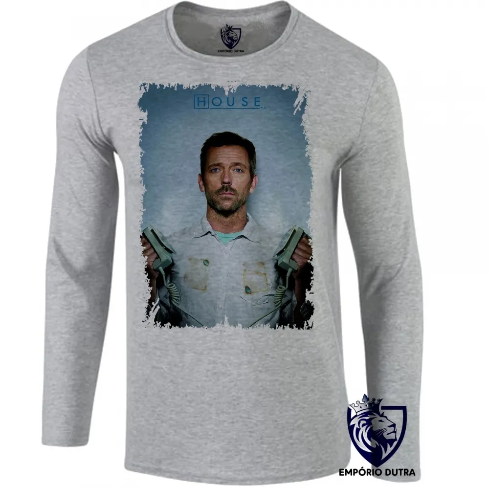 Camiseta manga longa Infantil ou Adulto Dr House disfibrilador Imagem