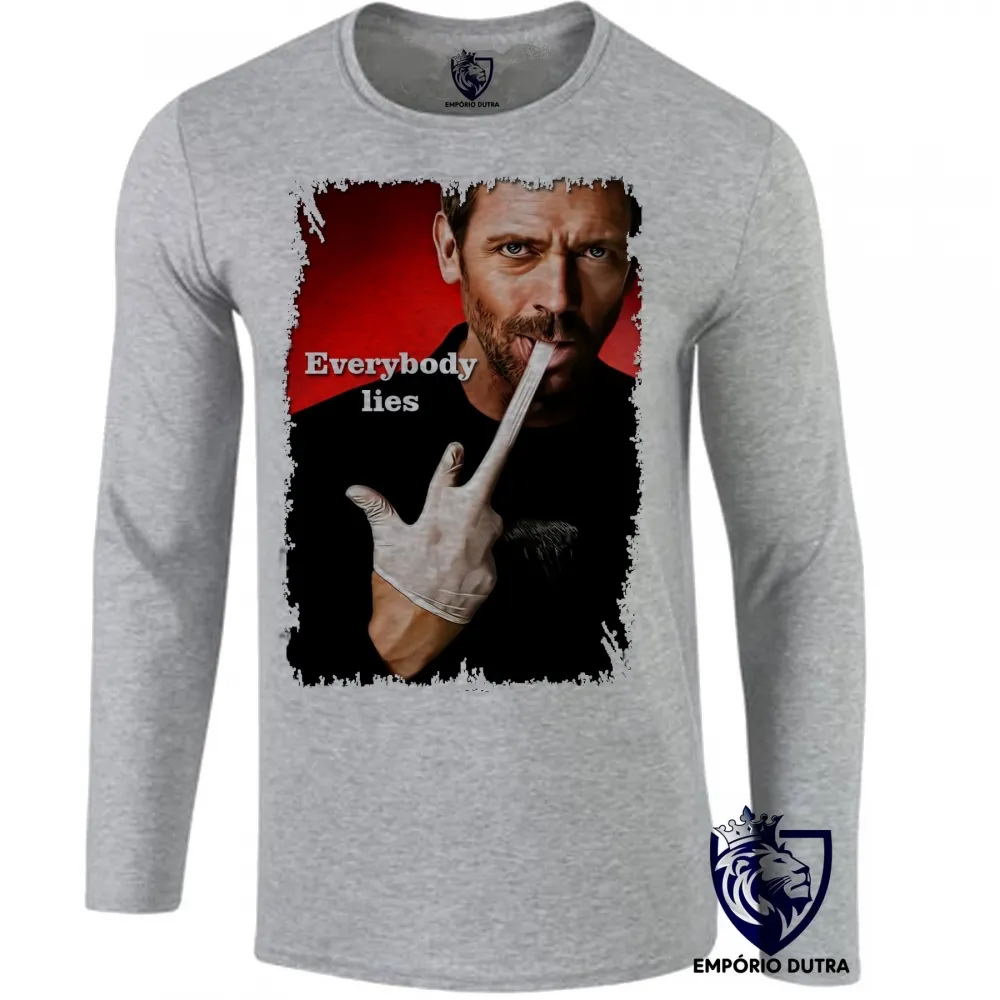 Camiseta manga longa Infantil ou Adulto Dr House Everybody lies Imagem