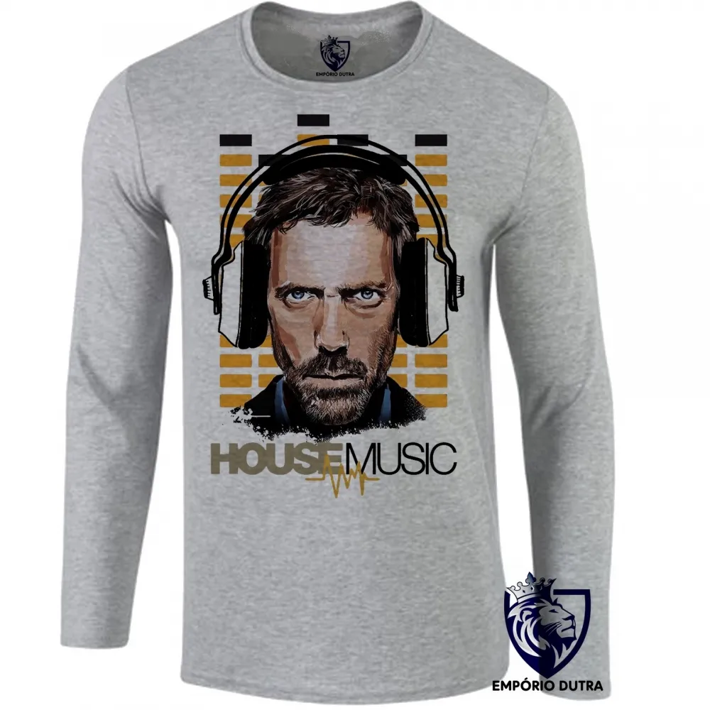 Camiseta manga longa Infantil ou Adulto Dr House music Imagem