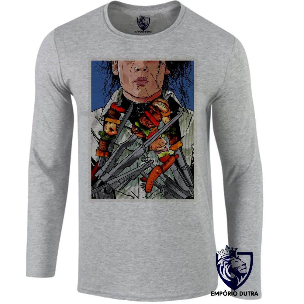 Camiseta manga longa Infantil ou Adulto Edward Mãos de tesoura churrasco Imagem