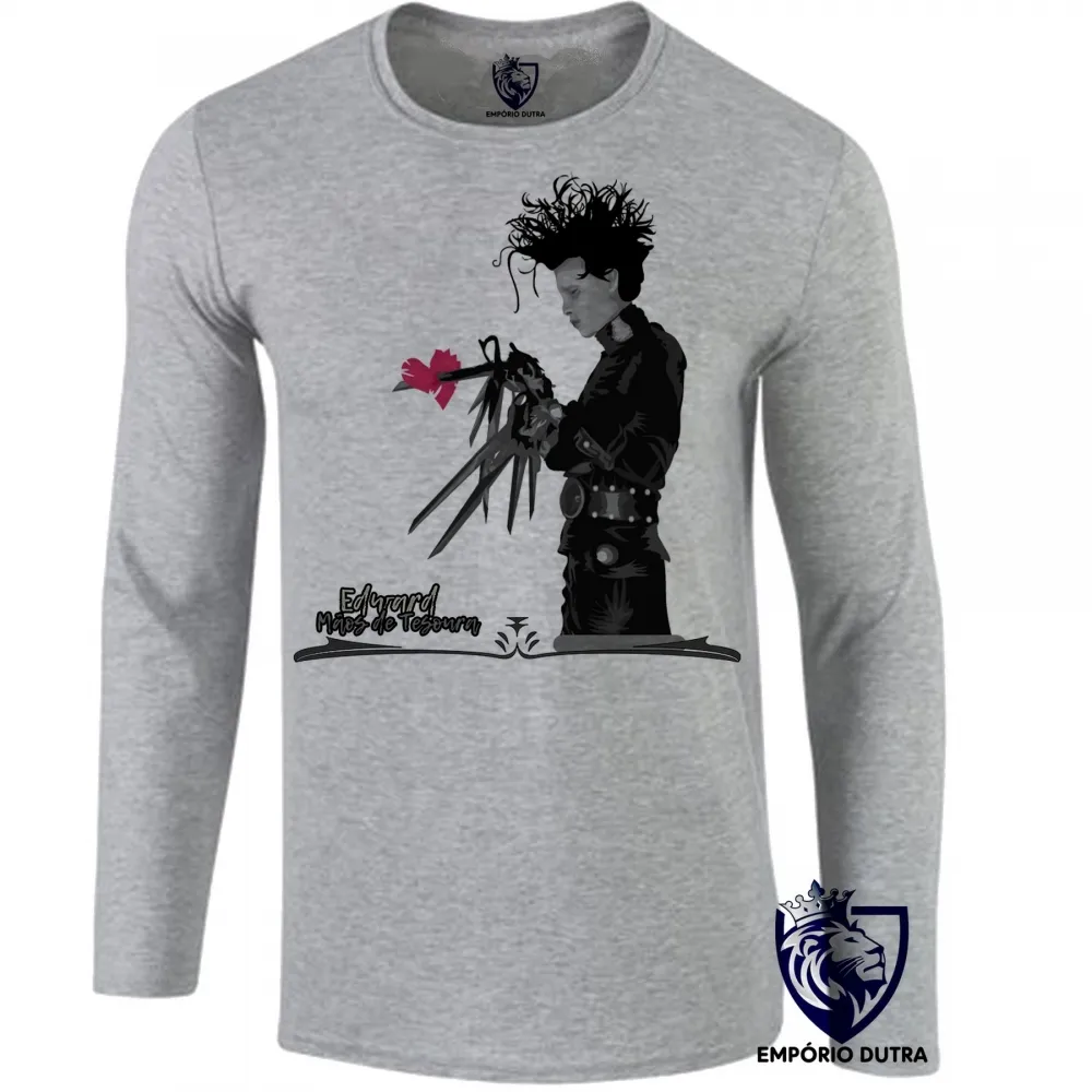 Camiseta manga longa Infantil ou Adulto Edward mãos de tesoura coração