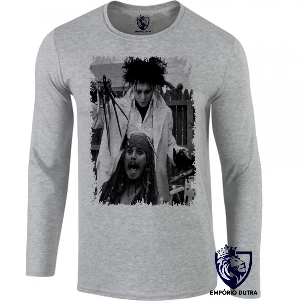 Camiseta manga longa Infantil ou Adulto Edward mãos de tesoura jack sparrow
