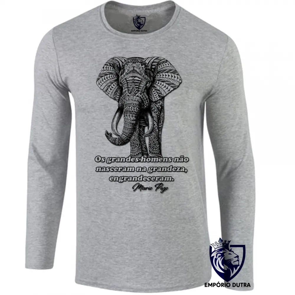 Camiseta manga longa Infantil ou Adulto Elefante Mario Puzo escritor Imagem