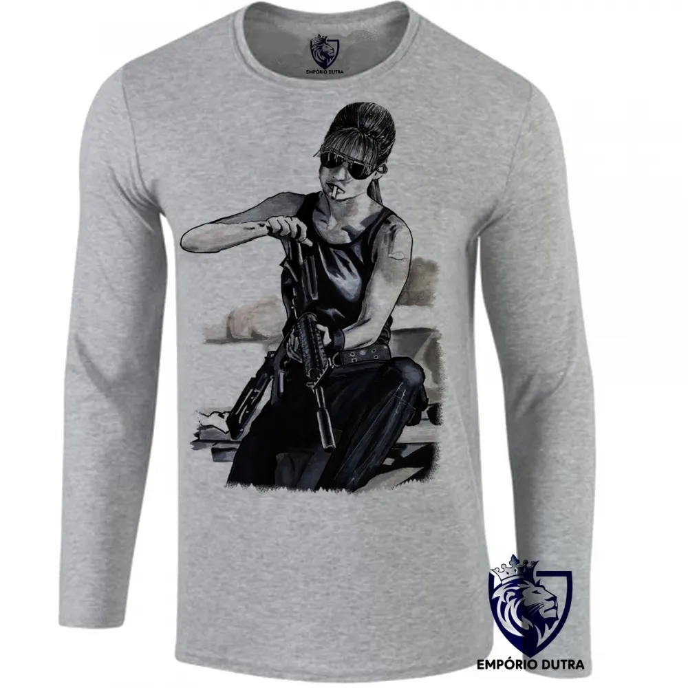 Camiseta manga longa Infantil ou Adulto exterminador do futuro terminator 2 Sarah Connor