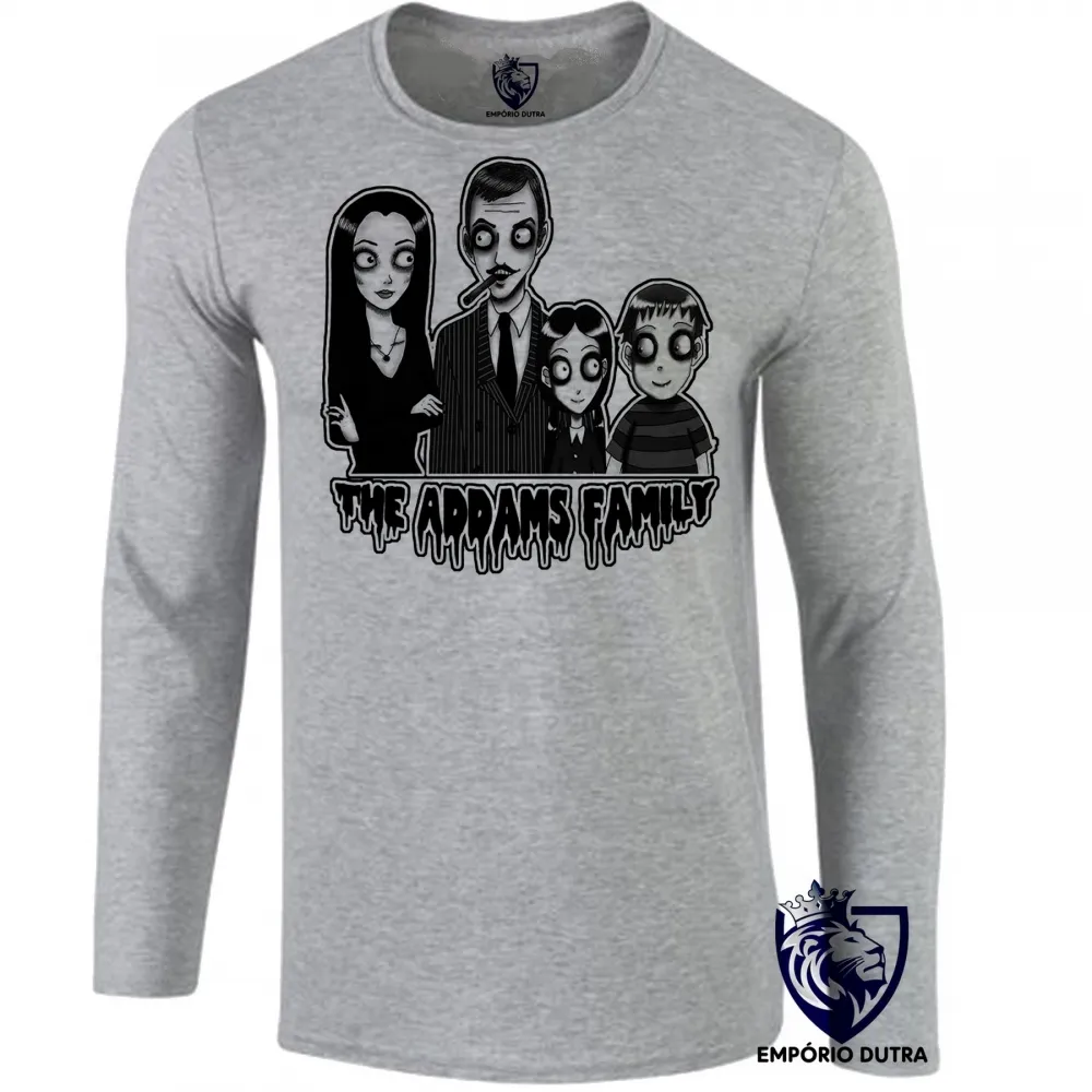 Camiseta manga longa Infantil ou Adulto familia addams personagens serie terror Imagem