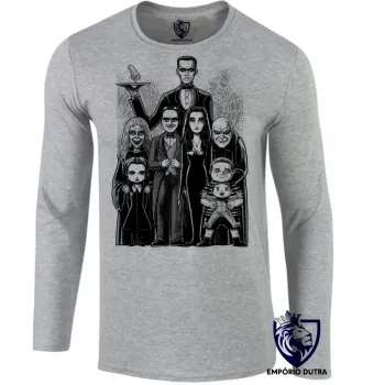 Camiseta manga longa Infantil ou Adulto Familia addams terror comedia engraçado