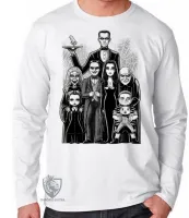 Camiseta manga longa Infantil ou Adulto Familia addams terror comedia engraçado - Foto 3