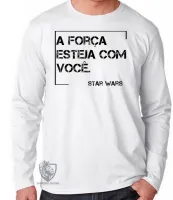 Camiseta manga longa Infantil ou Adulto Frase filme star wars han solo a força esteja - Foto 2