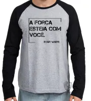Camiseta manga longa Infantil ou Adulto Frase filme star wars han solo a força esteja - Foto 3